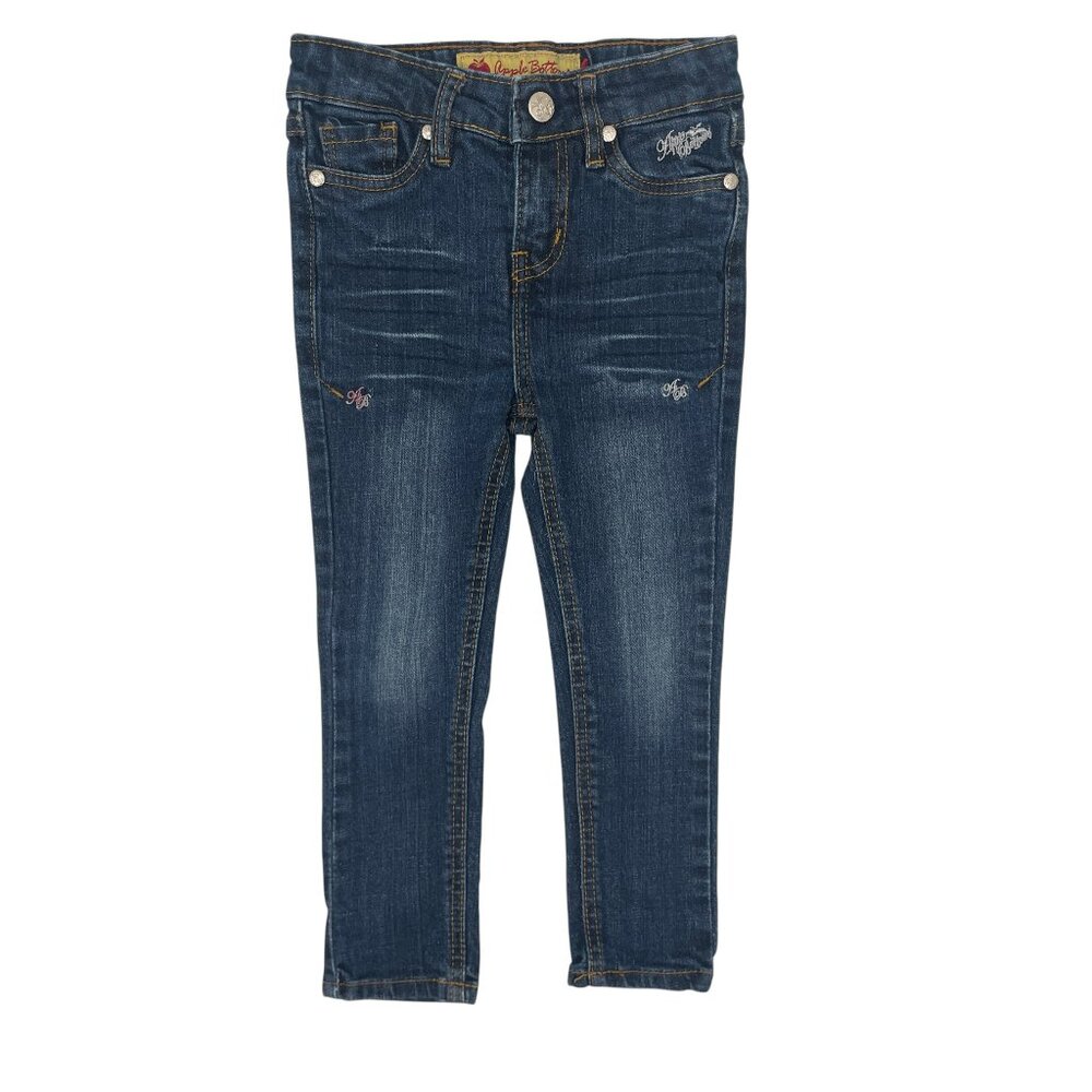 Apple Bottom Girls Embroidered Snap Close Denim Jeans Size 4T x 15” Inseam
